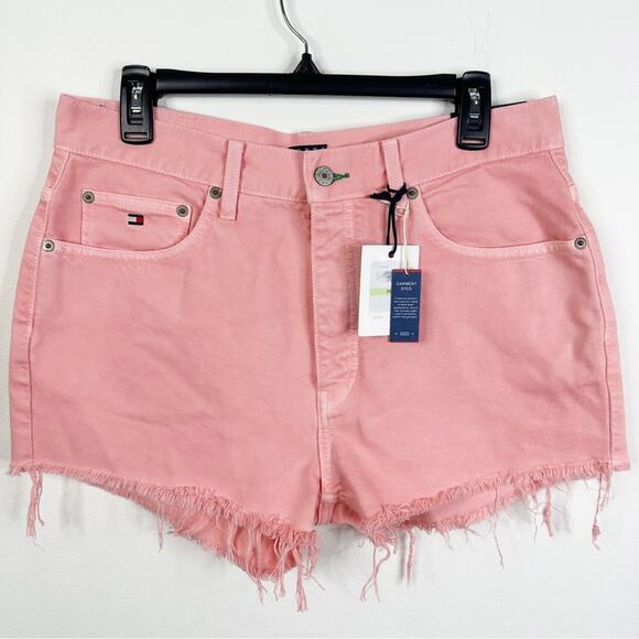 NEW Tommy Jeans Pink Cut Off High Waist Cotton Shorts Women's Size 30 - Picture 1 of 9
